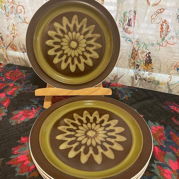 Set of 5 vintage stoneware dinner plates - Picture 1 of 4